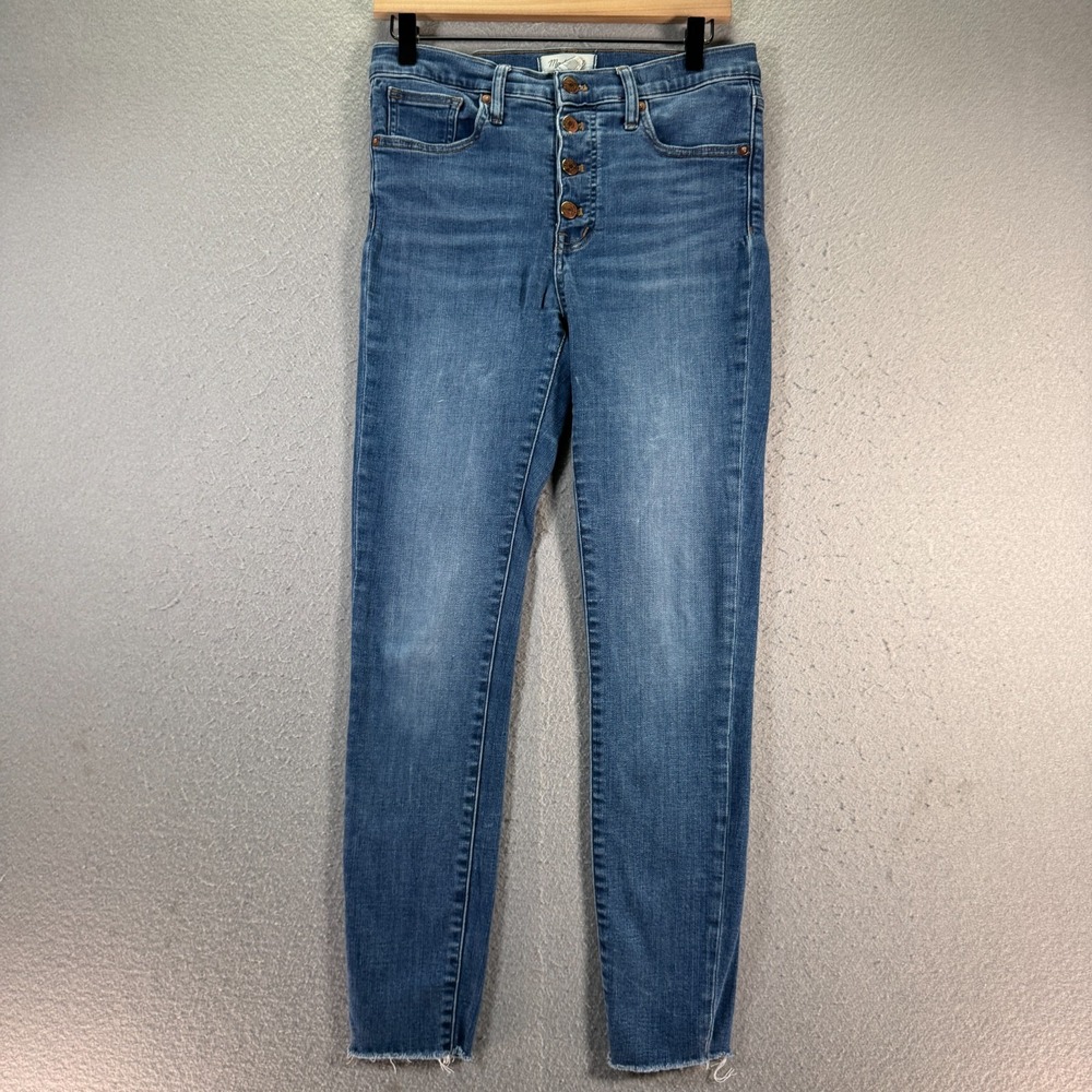 Madewell Womens 28 Blue Lightwash 9 Inch Mid Rise Skinny Jeans Button Fly Frayed